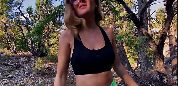  Busty blonde jumped and fucked in woods